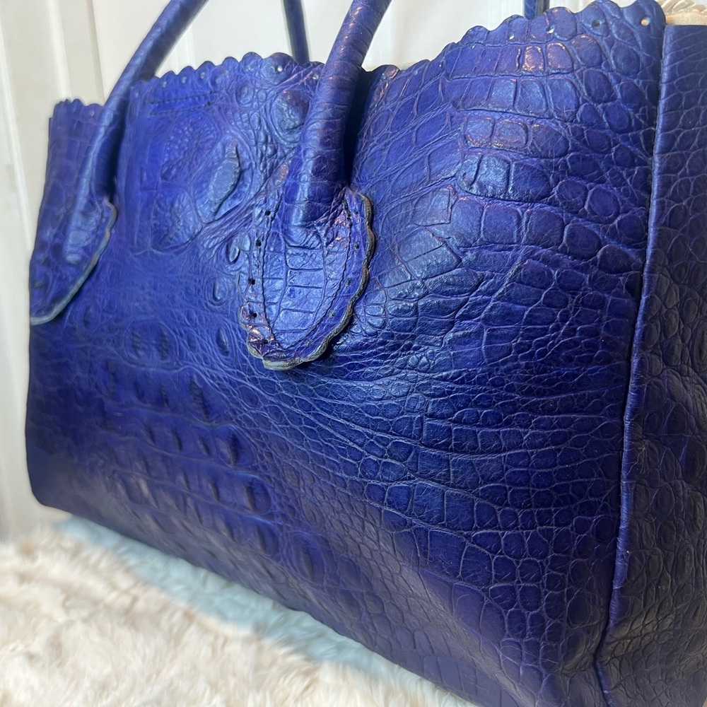 FURLA LEATHER (CANDY BAG) CROCODILE EMBOSSED SATCHEL TOTE PURPLE/BLUE - Picture 4 of 15